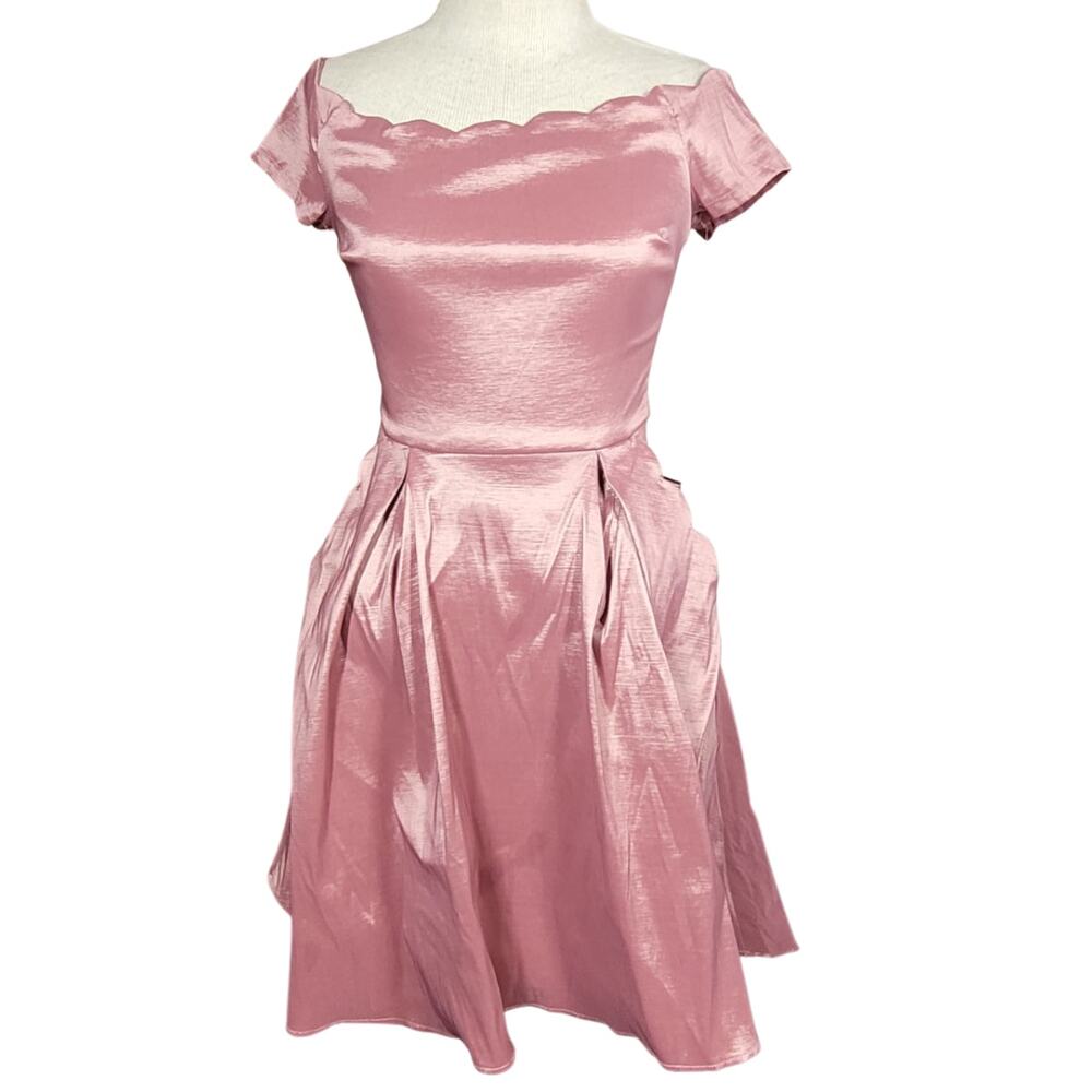 Scalloped Trim High Low Off Shoulder Dress with Pockets Size 6 New with Tags